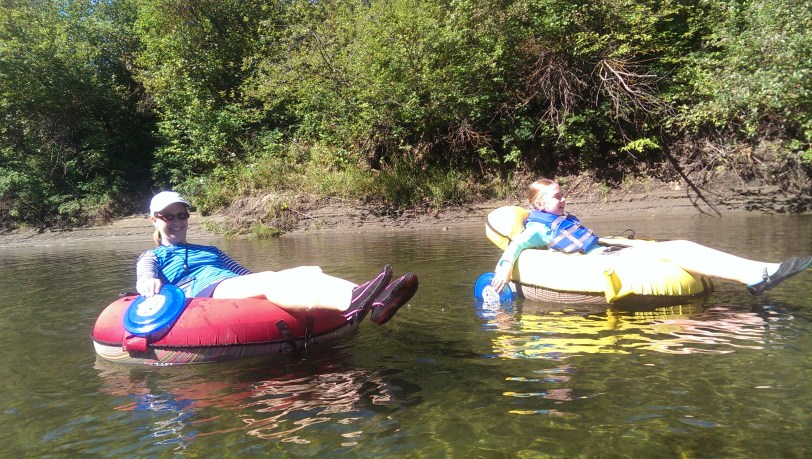Julie and Erin chillin on the Icicle River.