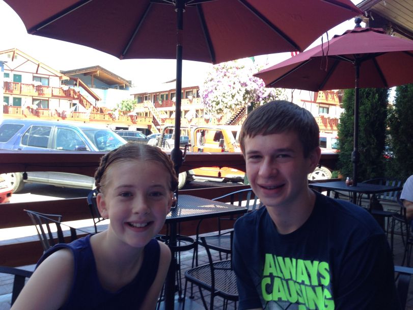 Jack and Erin (sporting Bavarian milkmaid braids!) at Idlewild Pizza.